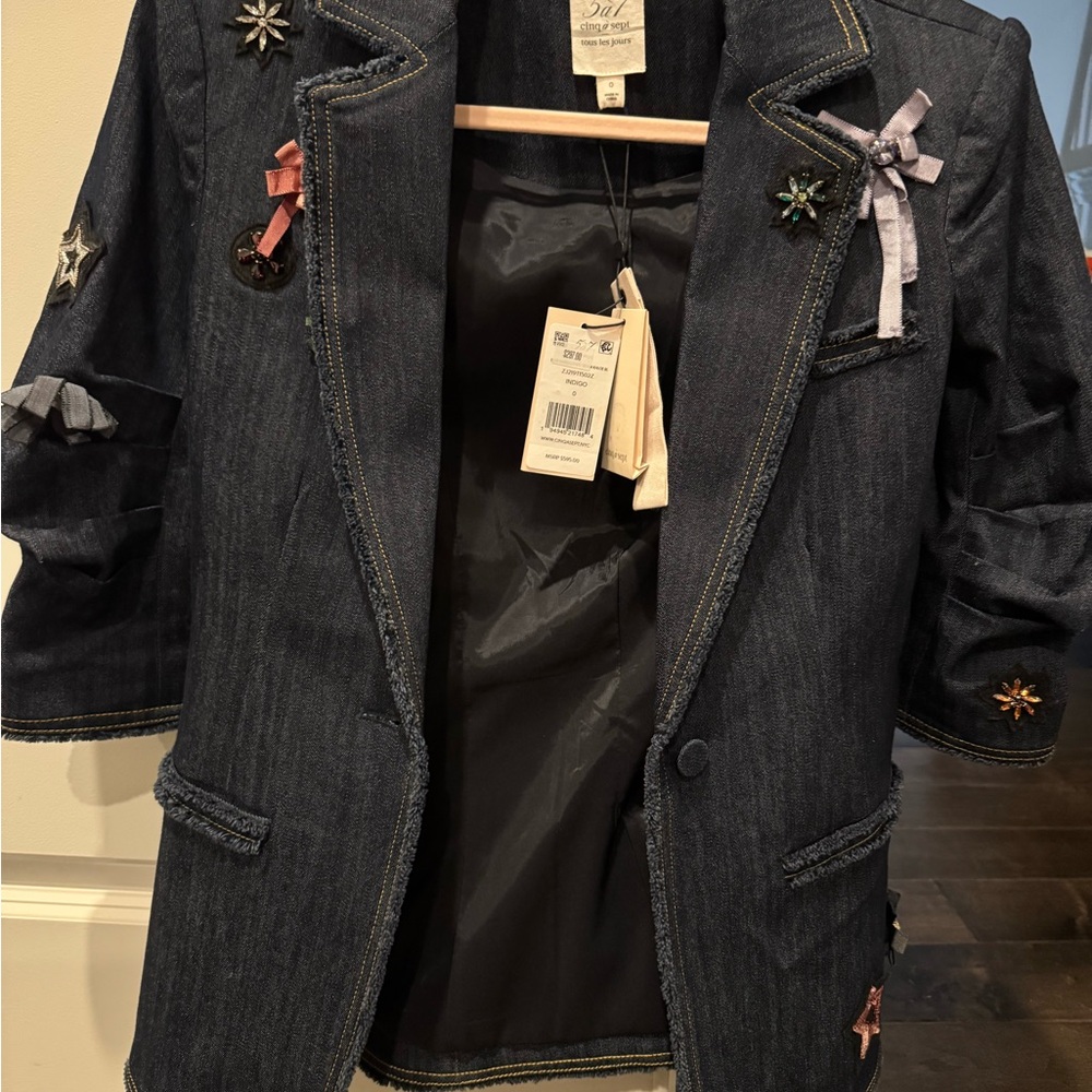 Cinq a Sept Blue Blazer with Celestial Embellishments
